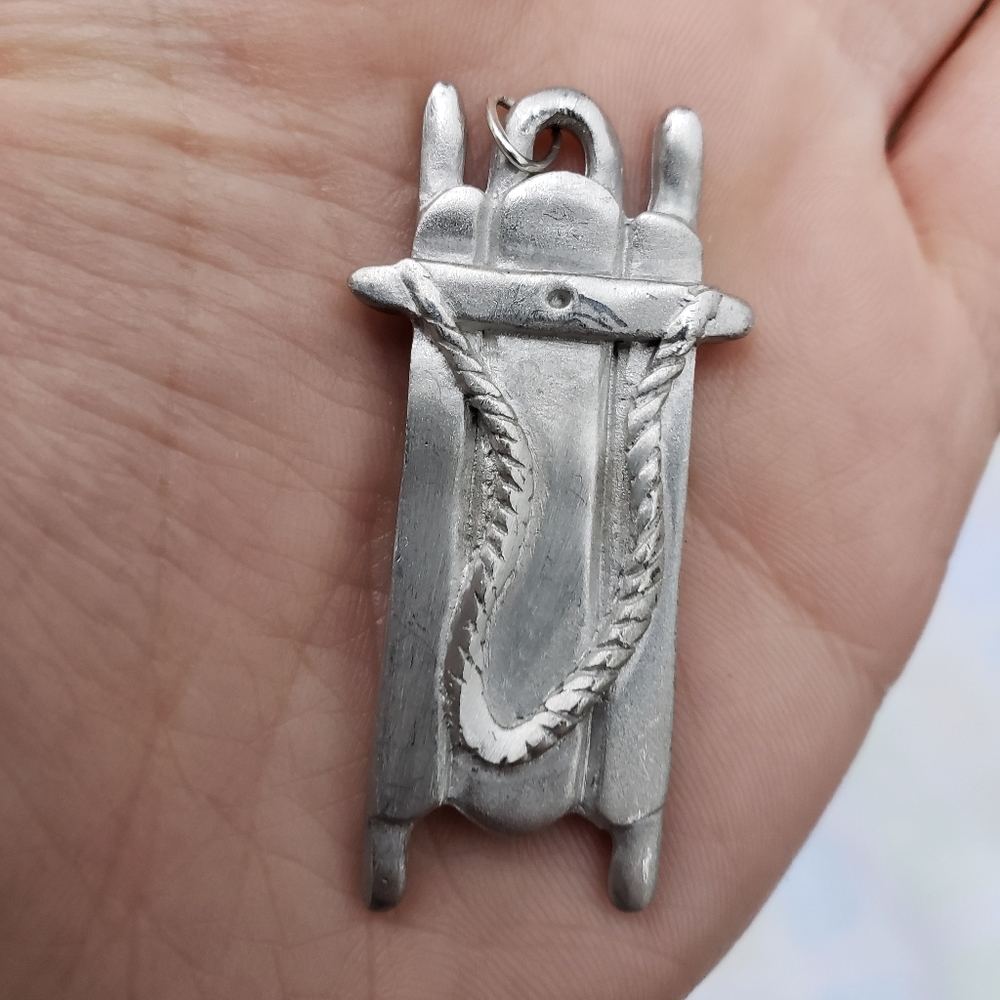 Vintage Handmade Signed Pewter Sled Pendant